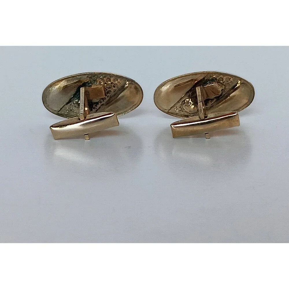 Vintage Shields MCM Mid Century Modern Oval Goldtone Rhinestone Cufflinks